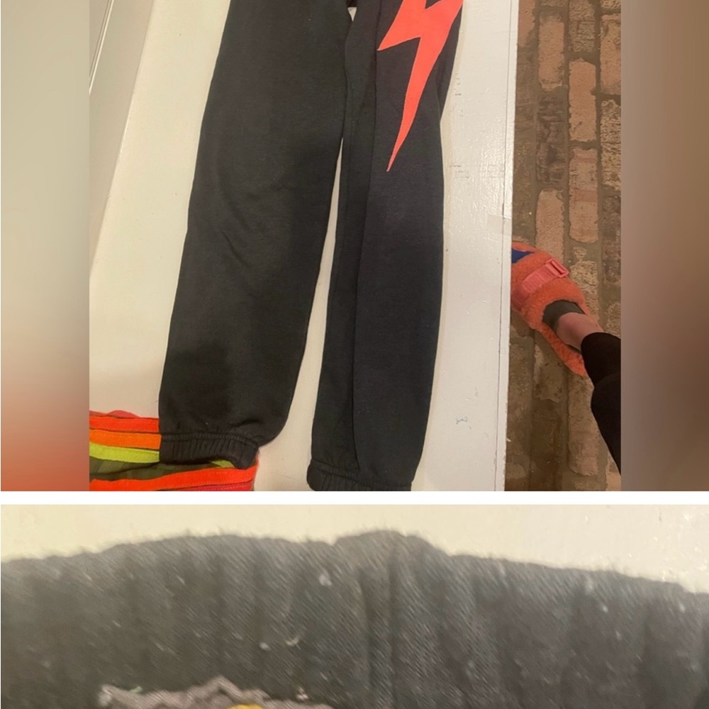 Black Sweatpants with Red Lightning Bolt